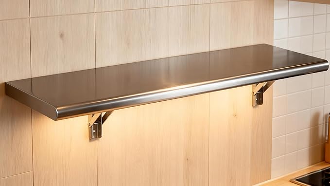 Concession Shelf 48L x 12W22 gauge ASTM 304 Stainless Steel Folding Serving Food Shelves Wall Mount Shelving  Stainless Steel Shelf For Food Truck grill areaBBQ working table Restaurant .NSF