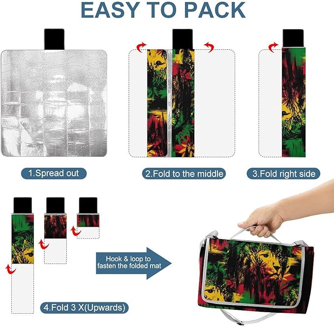 Lion of Judah Rasta Reggae Art Waterproof Outdoor Picnic Blanket Sandproof Beach Mat for Camping Hiking Grass Travelling
