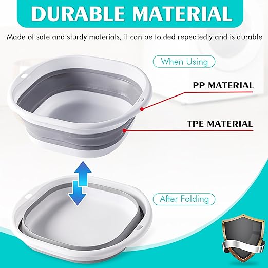 Collapsible Basin 3 Set Foldable Wash Basin Plastic Laundry Tub Space Saving Wash Tub for Dish Fruit Camping Laundry Hiking &amp Home (Grey)
