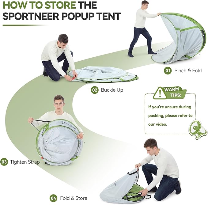 Sportneer Camping Tent: 2 Adults Pop Up Tent with Rain Fly and Carrying Bag - All-Weather Shelter for Camping Backyard Sleepover &amp Beach 2 Doors 3 Top Meshes Easy Set Up Size 110''x78''x51''