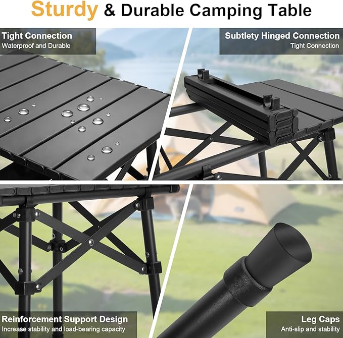 Folding Camping Table - Small Outdoor Table with Storage Bag - Adjustable Height 14.2'' &amp 18.9'' Portable Lightweight Aluminum Foldable Side Table for Picnic BBQ Beach &amp Tailgating (Small)