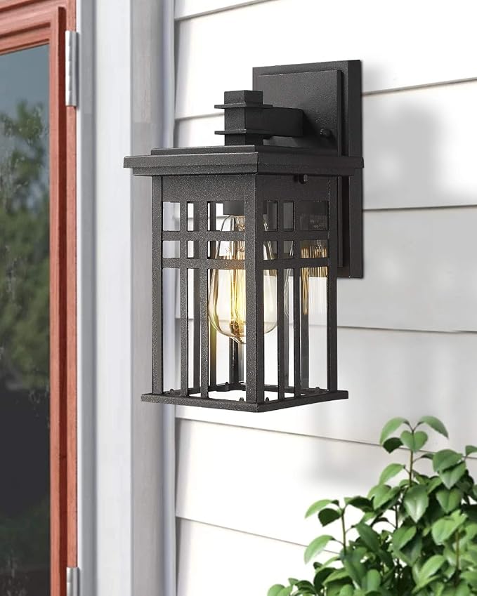 zeyu 2 Pack Outdoor Wall Sconce Exterior Wall Mount Light in Black Finish with Clear Glass Shade 20068B1-2PK