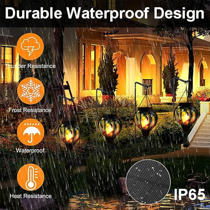 Hot Air Balloon Solar Lantern with Flickering Flame Glass Hanging Garden Lights Outdoor Waterproof for Tree Yard Patio Mother's Day Gift 18 H Dragonfly