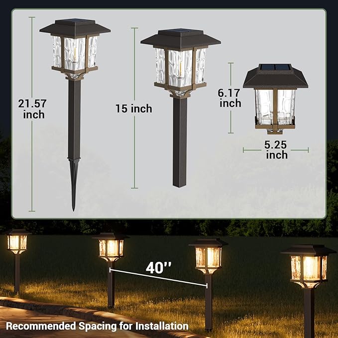 XMCOSY+ Solar Outdoor Lights Waterproof IP65 Solar-Powered Garden/Yard/Pathway Lights with Warm White 2-Tone Bronze-Wood Stainless Steel Design for Landscape Driveway Walkway Decorative