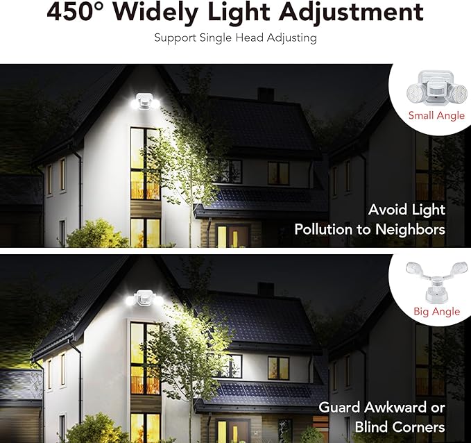 OREiN 2 Pack Motion Sensor Outdoor Lights 450° Superwide Adjustment Dimmable Dusk to Dawn Flood Lights Outdoor 5000K 12W=150W Outside LED Security Lights IP65 White (Hardwired)