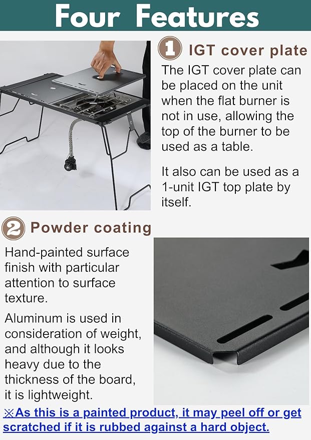 camping moon Cover Plate for Flat Burner IGT Top Plate Bridge Table Lid Stainless Steel Black CK-25BK