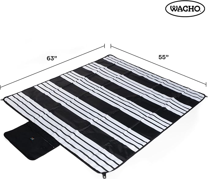 Wacho Waterproof Picnic Blanket – Large Sandproof Outdoor Mat with Carry Bag for Beach Camping Park &amp Travel – Foldable Lightweight Easy to Clean &amp Portable Ground Cover for Families–Black