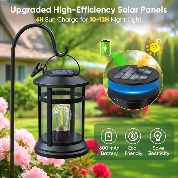 Solar Lanterns Outdoor Waterproof: 2 Pack Hanging Solar Lights for Outside Patio Porch Garden Tabletop Decor - Bright LED Warm White Solar Powered Lighting - Unique Gardening Gifts for Mom