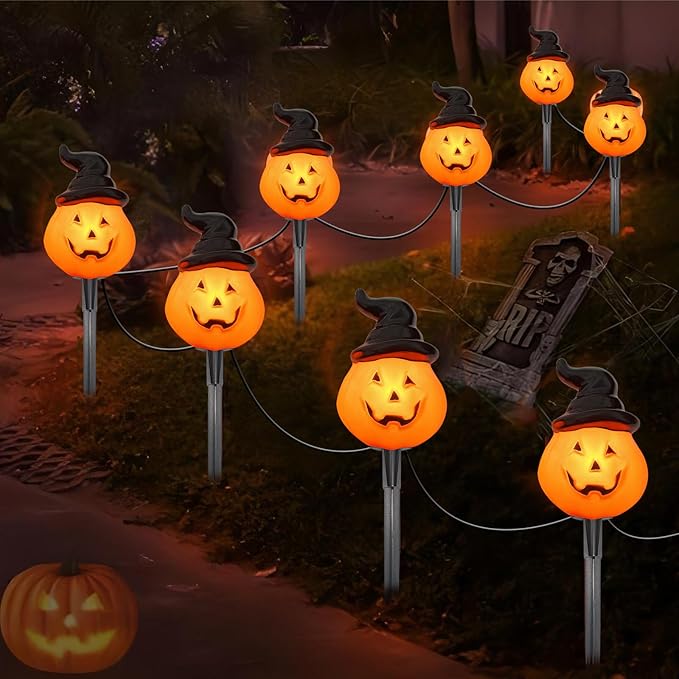 Halloween Pumpkin Pathway Lights Outdoor 4PCS Jack O Lantern Pumpkin Light with StakeOutdoor LED Walkway Lights Lights for Halloween Driveway Garden Yard Lawn Lights Decor