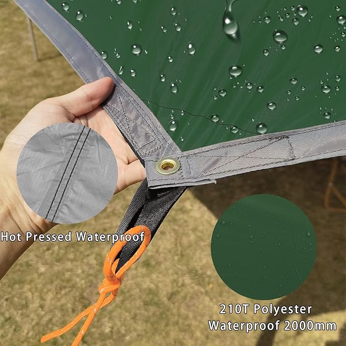 16x16 ft Large Camping Tarp Waterproof Hammock Rain Fly Camping Awning Sun Shelter (Without Pole) (Green)