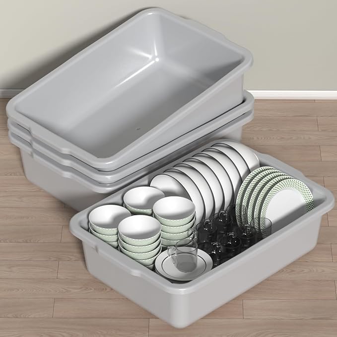 Ggbin 4 Pack Extra Large Plastic Bus Tubs 35 L Commercial Bus Boxes Gray