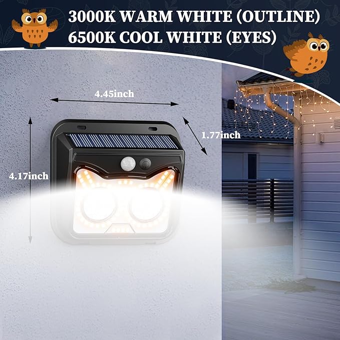 Solar Motion Sensor Lights Outdoor Owl Shaped Warm White Waterproof Solar Powered Wall Lights 3 Lighting Modes Security Flood Lights for Outside Deck Fence Yard Garden Step Porch Door -10 Pack