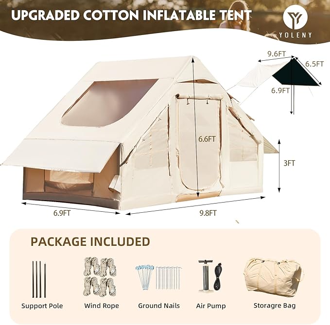 YOLENY Inflatable Camping Tent for 4-6 Person Easy Setup Portable Water-Resistant Cabin Tent with Mesh Windows &amp Pumps