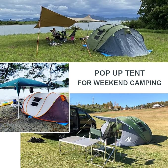 6 Person Easy Pop Up Tents for Camping - AYAMAYA Double Layer Waterproof Instant Tent with Vestibule &amp Porch Large Size Family Tent Automatic Setup for 4-6 People Camping Hiking (Poles Included)