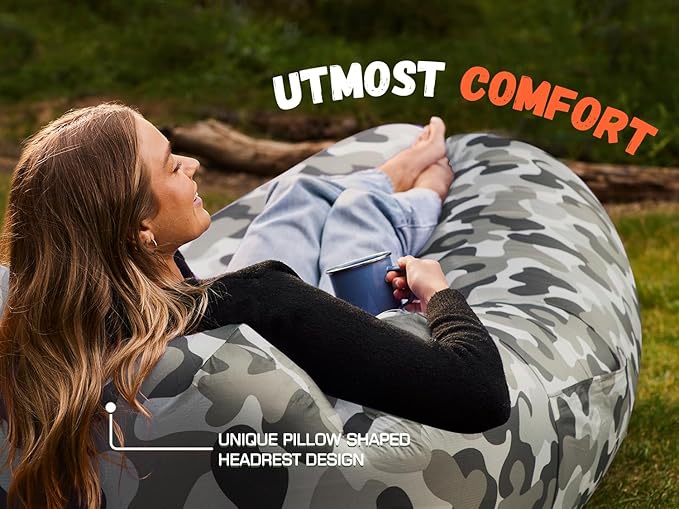 WEKAPO Inflatable Couch Air Lounger Chair - Camping &amp Beach Accessories Portable Blow up Sofa for Hiking Lawn Indoor/Outdoor Movies &amp Music Festivals. Lightweight and Easy to Set Up Air Ham