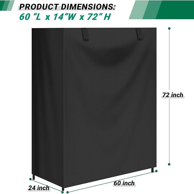 Storage Shelving Unit Cover Waterproof Shelf Cart Protective Outdoor Indoor Storage Rack Dust Cover with Zipper (60Lx24Wx72H) Black