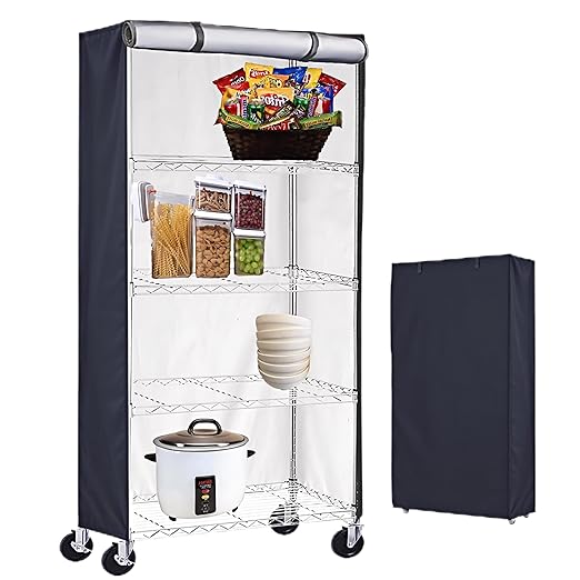 Waterproof Shelf Cover600D Heavy Duty Wire Shelving Unit CoverShelf Display Rack Protector with Zipper(Black). (36 L x 14.5 W x 71.6 H)