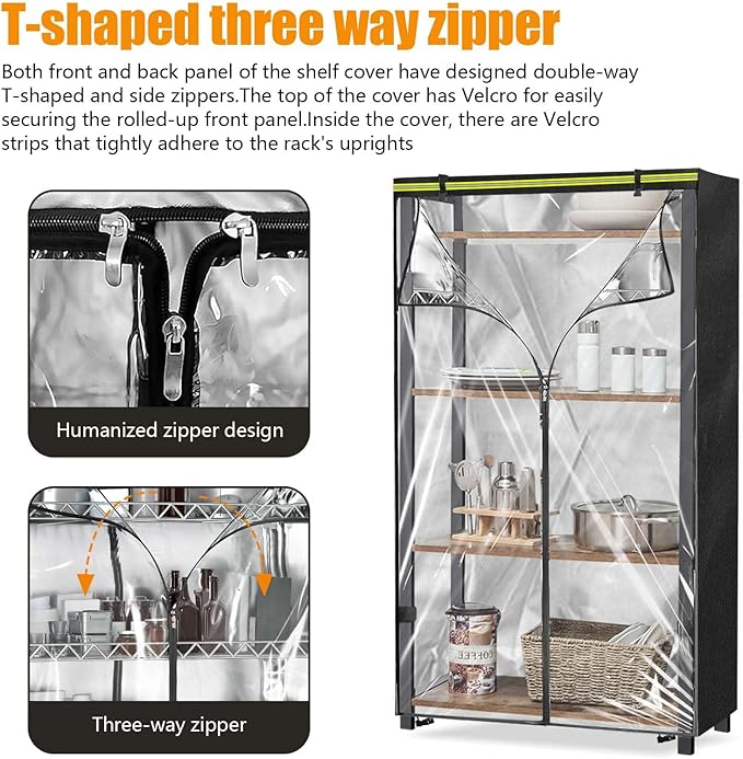 Storage Shelf Cover（48Wx 18D x 72H inches） 600D Heavy Duty Dustproof Storage Wire Shelf Covers for Pantry Waterproof Shelf Covers for Wire ShelvingStorage Rack Cover with Zipper(Black)