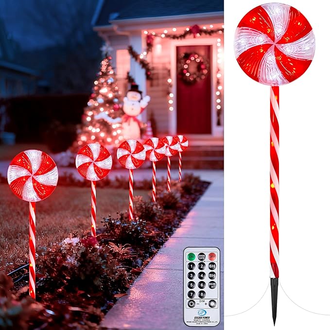 Brightown 3 Pack Lollipop Christmas Pathway Lights Outdoor - 29IN 60 LED Candy Cane Lights with 8 Lighting Modes Waterproof Christmas Light Outdoor Decoration for Lawn Yard Walkway Red and White