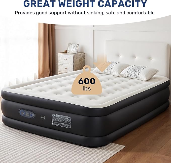 Simple Deluxe Camping Air Mattress with Built-in Electric High-Speed Pump Blow Up Inflatable Airbed with Carrying Bag for Home Guests &amp Travel Waterproof Foldable Portable