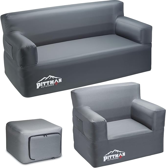 Pittman - Inflatable Furniture Set with Built in Pump for Outdoors &amp Indoors - Blow Up Couch Set has Heavy Duty Puncture Resistant Fabric for Inflatable Sectional Comfort &amp Durability if Campi