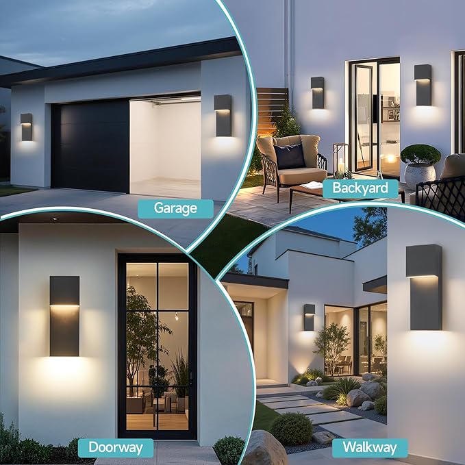 15 Modern LED Outdoor Wall Sconce 20W 3000K 1600Lumen Outdoor Light Fixtures Wall Mount Anti-Rust Outside Lights Black Finish Outdoor Lights for House Porch Patio Garage