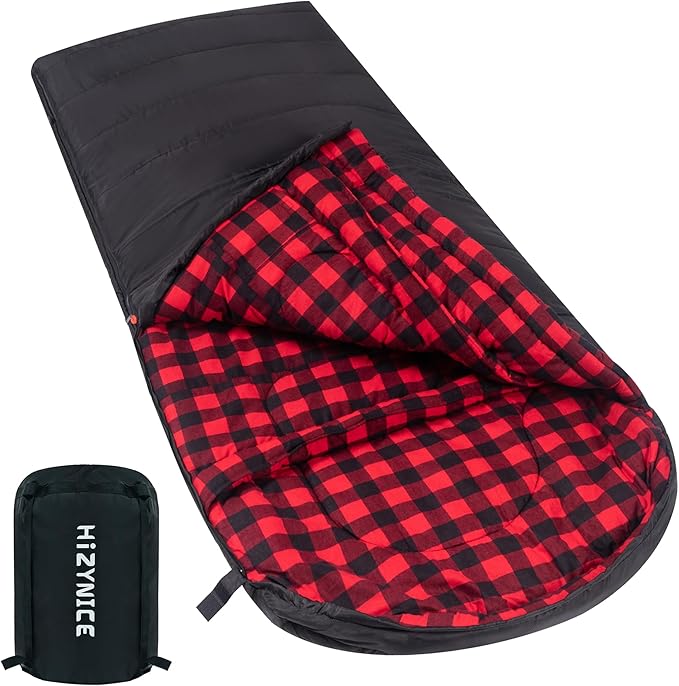 Cold Weather Sleeping Bag 100% Cotton Flannel XXL for Adults Big and TallFree Compression Sack