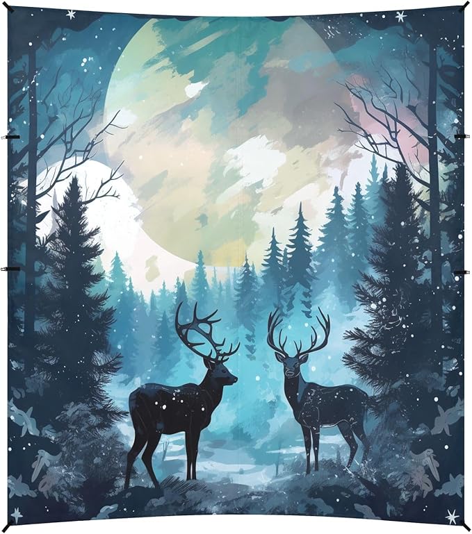 Camping Sun Shelters Deer Couple in Forest Pattern Beach Canopy 126 * 110.2in