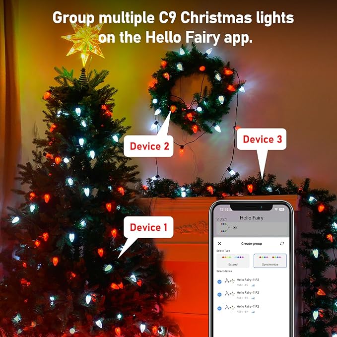 Probro Smart C9 LED Christmas Lights Outdoor 134FT 150 LEDs App Control 105+ Lighting Modes Music Sync Dimmable IP65 Waterproof Connectable String Lights for Yard Patio Roofline Decor