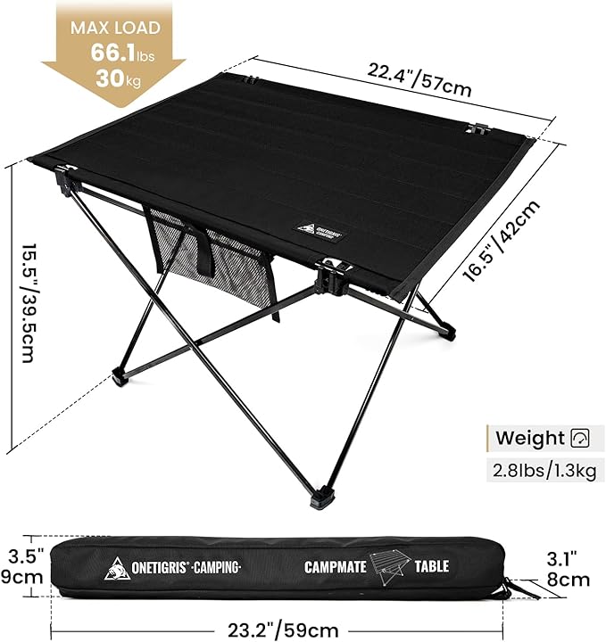 ONETIGRIS Foldable Camping Table Lightweight Portable Table Sturdy &amp Quick Setup Holds Up to 66 lbs Perfect for Camping Hiking Backpacking Picnic Beach Travel