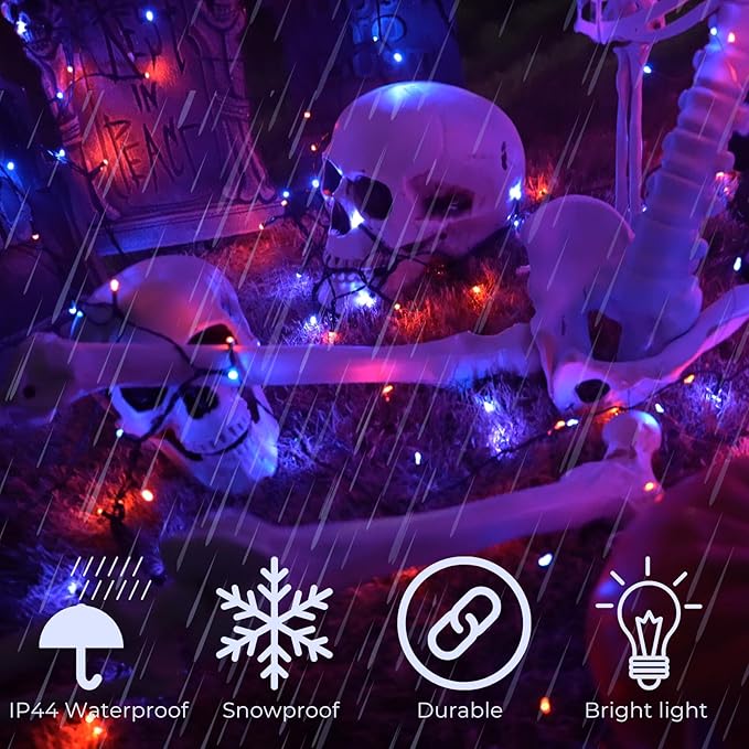 Connectable Purple and Orange Halloween Lights 2Pack 164ft 400LED 13 Modes Waterproof String Lights Plug in Twinkle Light with Timer Indoor/Outdoor for Tree Party Halloween Decorations