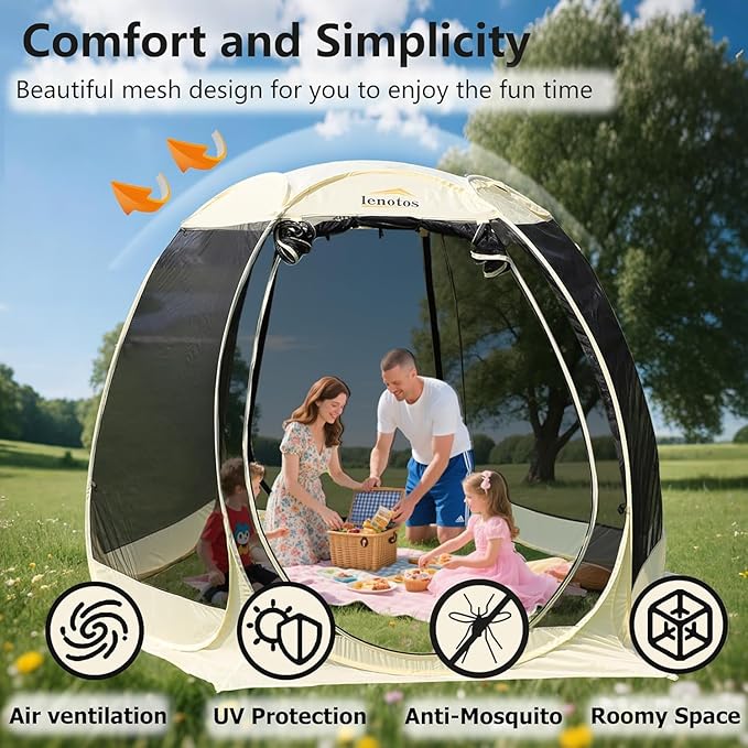 Pop Up Screen House 10'x10' Outdoor Screen Tent for Camping Screened Gazebo with Mosquito Netting Carry Bag