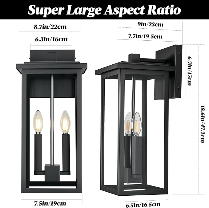Large Modern Exterior Lighting Fixtures Porch Lights Outdoor Sconce Lights Outdoor Wall Lantern Outside Light Fixtures for HouseFront DoorGarage Light Wall Mount Waterproof 2 Pcs E12 Base