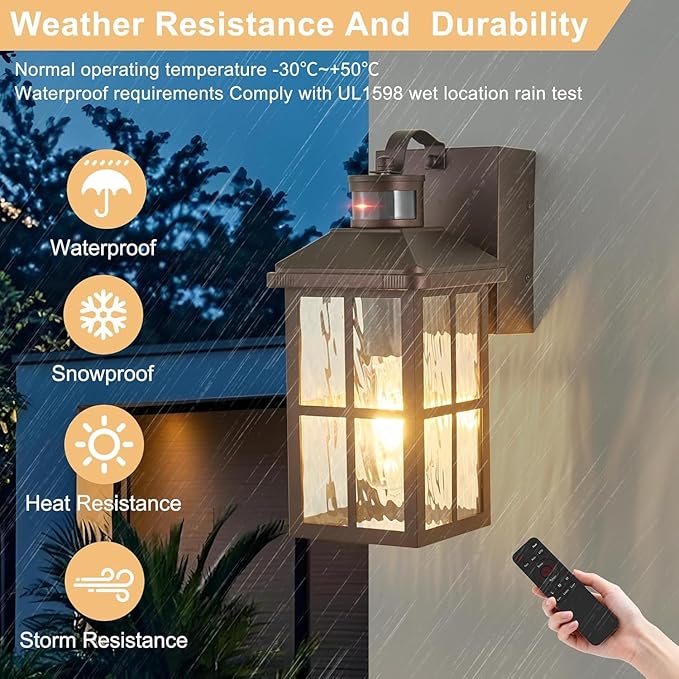 Porch Lights with GFCI Outlet with RemoteDusk to Dawn Motion Sensor Outdoor Light Upgraded 4 Lighting Modes Exterior Fixture Waterproof Outside Lights for House Patio Garage