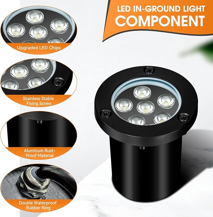 6W Well Lights Outdoor110V 120V Landscaping Lights IP68 Waterproof 2700k Warm White Outdoor In-Ground Lights for Yard Garden Patio 8 Pack