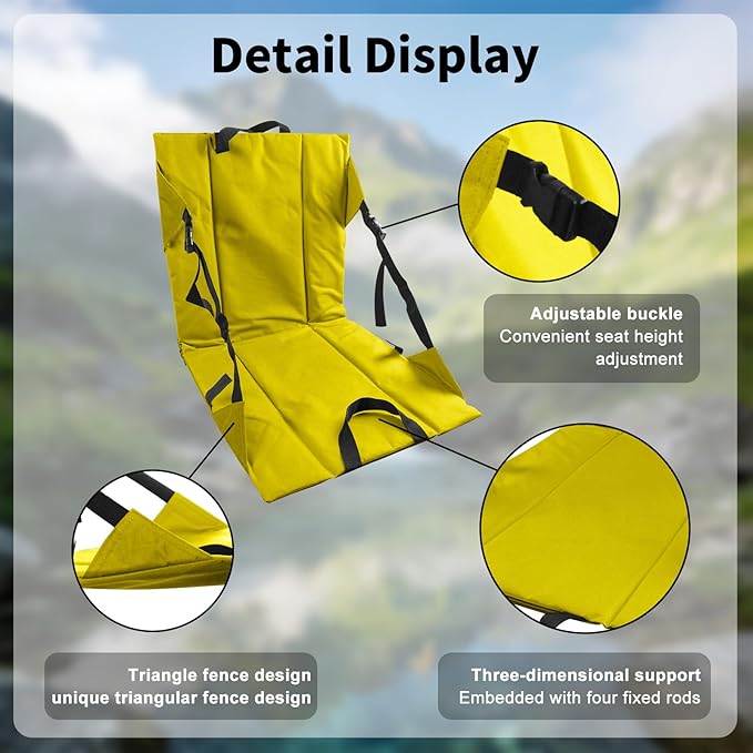 Folding Stadium Seat Cushion with Backrest Portable Bleacher Pad for Camping Fishing15.8'' x 16.5''Lightweight Chair with Backrest for Outdoor Sports and Concerts (Yellow)