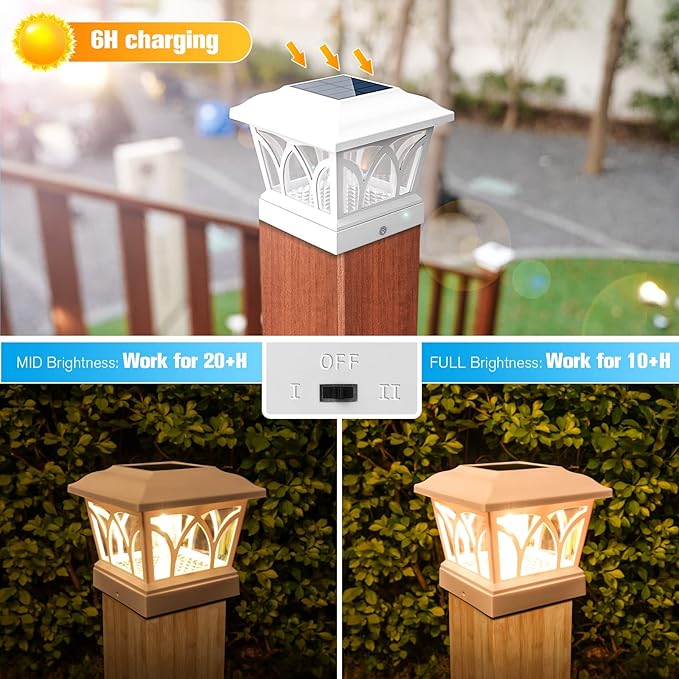 VOLISUN Solar Post Cap Lights Outdoor 4Pack with Edison LED Bulbs 2 Brightness Setting Fence Post Lights Solar Powered for Garden Fence Deck Mailbox Yard Porch Fits 4x4 6x6 Posts(Slate White)