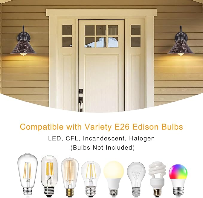 Gooseneck Outdoor Wall Sconce 1-Light E26 Socket Farmhouse Wall Mount Porch &amp Patio Lights9.3Inch Width Casting Aluminum ShadeOil Rubbed BronzeEasily Installed in Outdoor and Indoor.