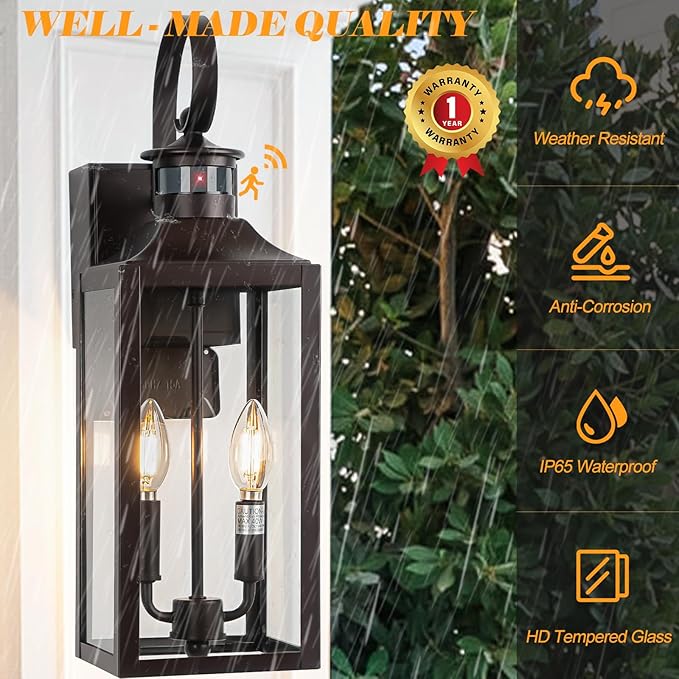 Porch Lights with GFCI Outlet 20 Brown Dusk to Dawn Motion Sensor Outdoor Lights Exterior Lighting Fixtures with GFCI Outlet Built-in Waterproof Bronze Outdoor Wall Sconce for House Patio