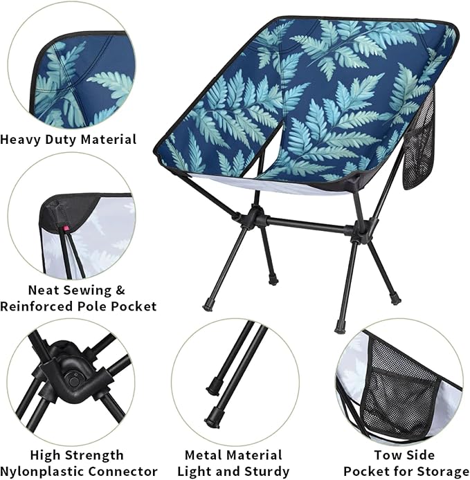 Honeybaby Folding Camping Chair Fern Leaves Theme Camping Chairs Lightweight Portable Chair Outdoor Foldable Chairs for Camping Travel Picnic Beach Hiking