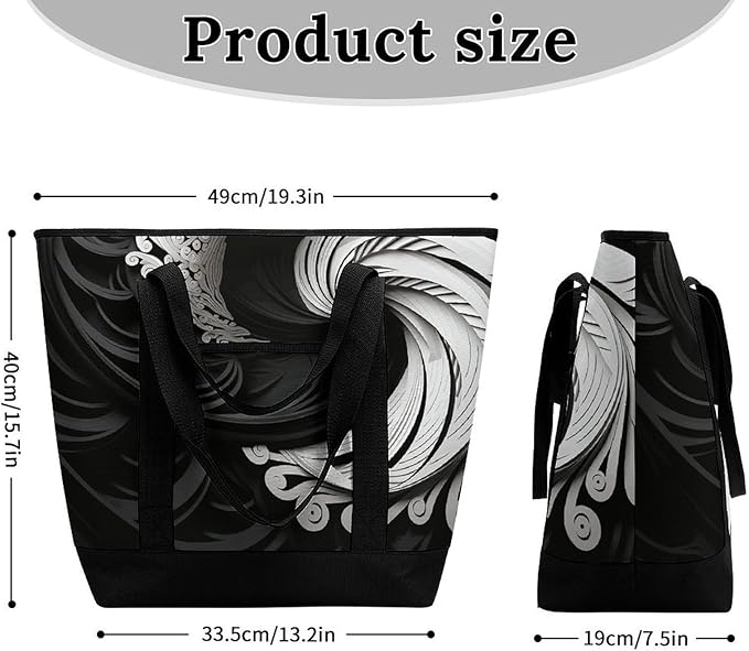 Insulated Shopping BagLarge Reusable Cooler Bags Black And White Image Printed Foldable Shopping BagTravel Waterproof Shoulder Bag