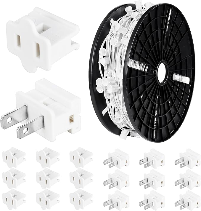 Brightown Commercial 250 FT C9/E17 Christmas Light Sockets Set Spool C9 Outdoor/Indoor String Light Stringer 12 Spacing White Wire for Wedding Patio Event Party Lighting Decor