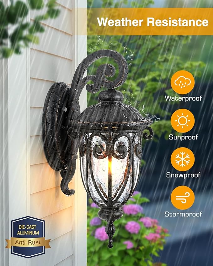 VIANIS Dusk to Dawn Porch Lights Outdoor Outdoor Wall Lights Oil Rubbed Bronze Waterproof Outside Lights for House House Entryway Porch Garage Anti-Rust Vintage Style