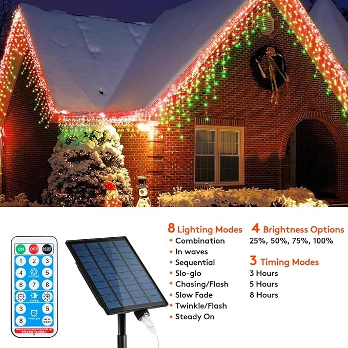 320LED Solar Christmas Lights Outdoor Waterproof Christmas Decorations Lights 29.5ft 60 Drops8 Modes Solar Powered Rechargeable Fairy Lights for Party HolidayWedding Decorations (Red and Green)