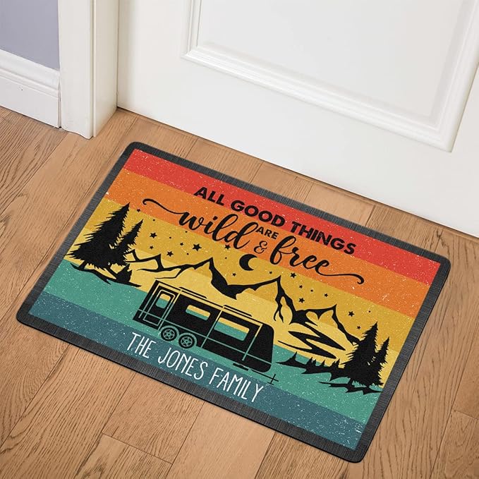 Personalized Into The Forest We Go to Lose Our Minds Find Souls Doormat - Family Name Camping Door Mat RV Accessories for Inside Outside Travel Trailers Funny Campsite Decorations 16 x 24 inches