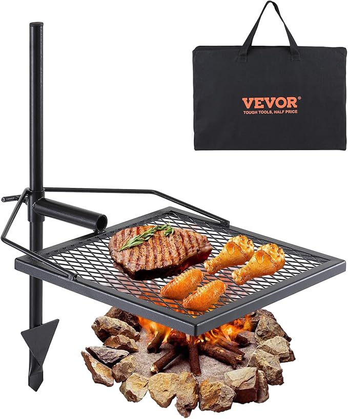 VEVOR Swivel Campfire Grill Fire Pit Grill Grate over Fire Pits Heavy Duty Steel Grill Grates 360° Adjustable Open Fire Outdoor Cooking Equipment Portable Camp Fire Racks for Camping Outdoor BBQ