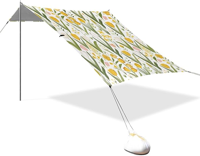 Camping Sun Shelters Spring Floral Flowers Tulips Daffodils Lily of The Valley Beach Canopy 126 * 110.2in