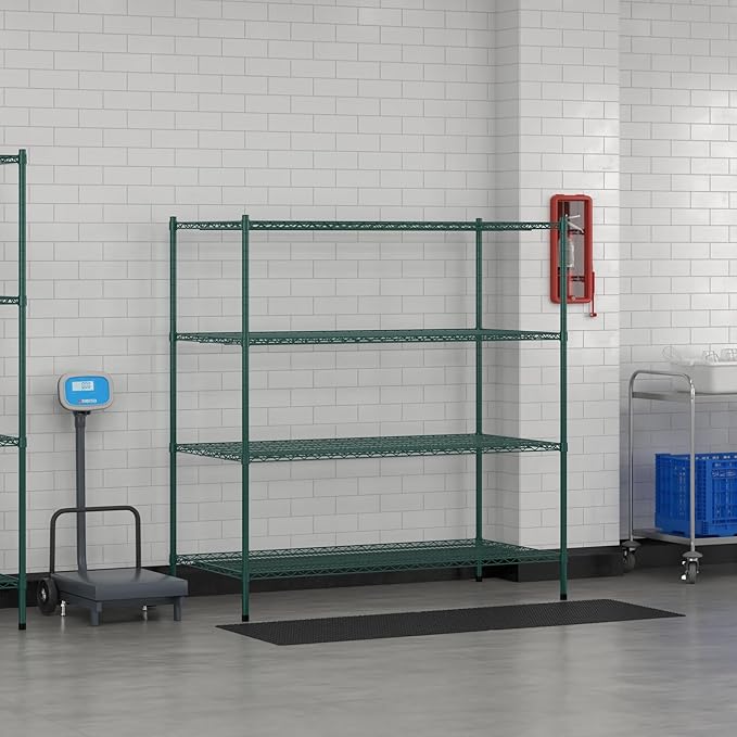 Commercial NSF Listed Green Epoxy Stationary Wire Shelving Kit 30 x 60 x 64 with 4 Shelves Perfect for Warehouse Walk-in Refrigerator Freezer Grocery Store Restaurant Dishroom