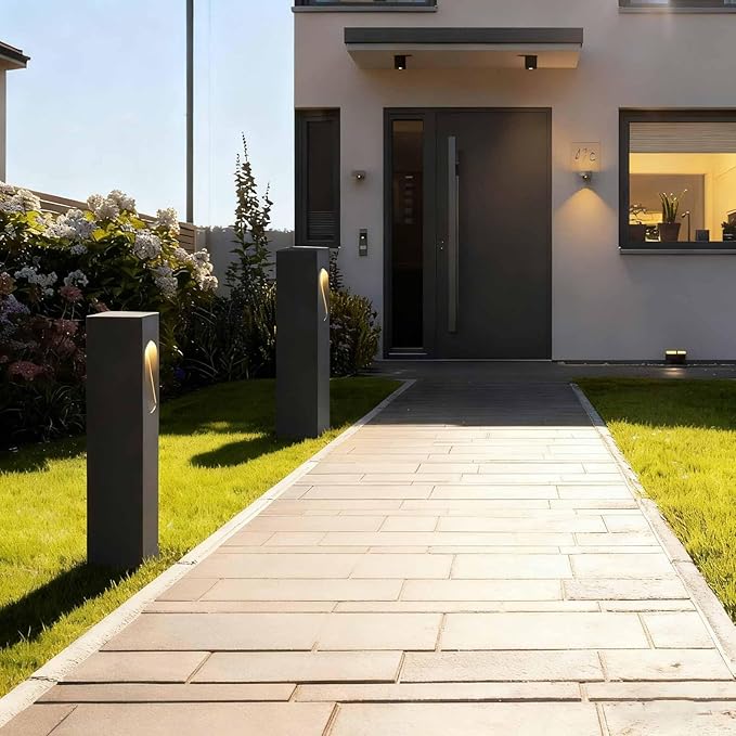 Modern Pathway Light Landscape Path Light 3000K Warm Led Bollard Lighting Fixture Outdoor Waterproof Walkway Light Aluminum Rainproof Path Lamp for Garden Lawn Courtyard Driveway 23.6in