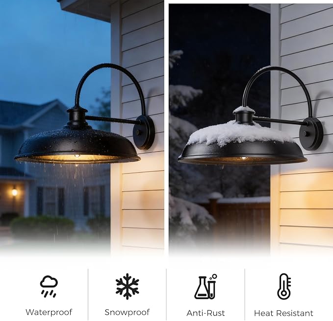 16in Large Barn Lights Outdoor Hardwired Farmhouse Outside Lighting Fixture Rustproof Modern Exterior Barn Lanterns Classic Gooseneck Hallway Wall Sconces for Porch Patio Backyard Set of Two